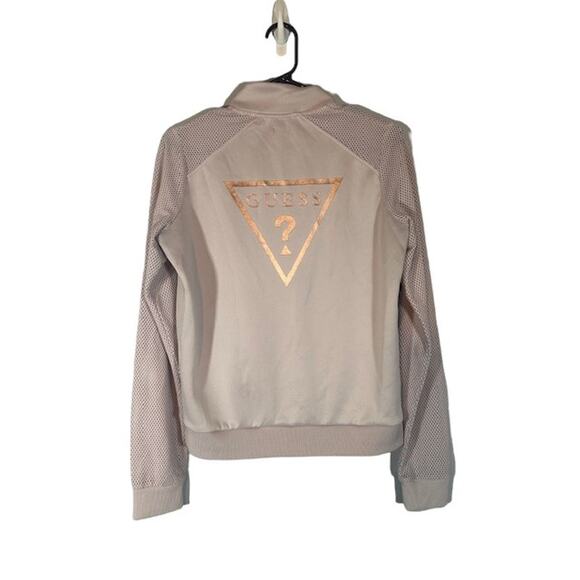 Guess Pink & Rose Gold Logo Long Sleeve Mock Neck Full Zip Jacket Women Sz M - Picture 2 of 12